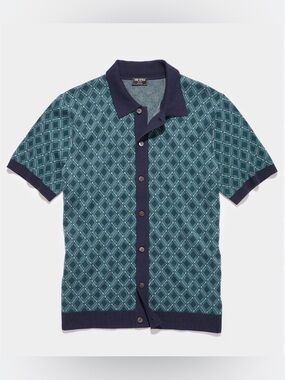 Todd Snyder DIAMOND COTTON-SILK FULL-PLACKET SWEATER POLO L
